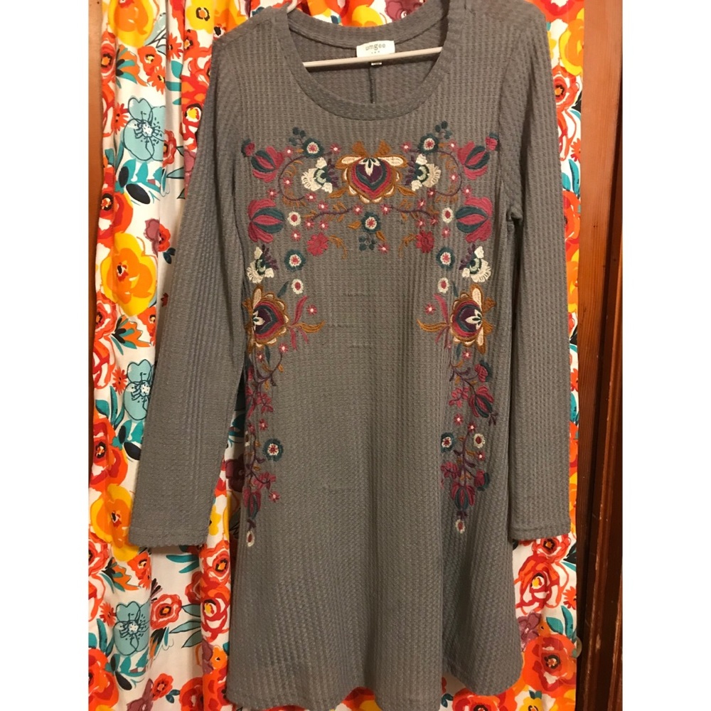 Waffle knit embroidered dress